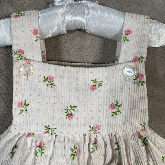 Vintage Tiny Tots Baby Girl Dress 6-12M White Corduroy Dainty Pink Flowers Lace - Picture 5 of 9